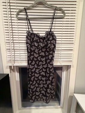 La Hearts Black Mini Dress with White Butterfly Print